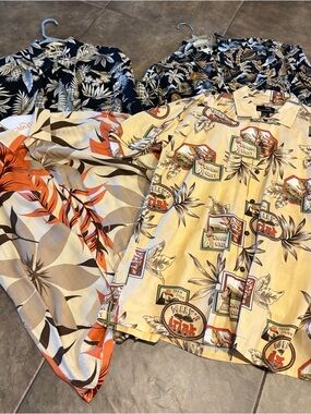 Bundle of Vintage-Inspired Hawaiian Print Men's Shirt.  XL and L. EUC